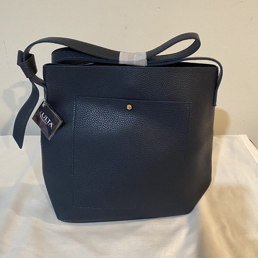 Ulta Beauty Dark Navy Blue Tote Bag Faux Leather Carry Sack Tote Purse NEW